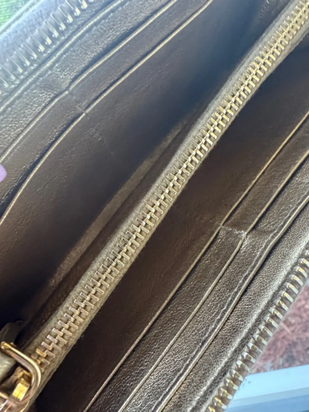 Miu Miu tan Leather Zip Wallet with Gold interior